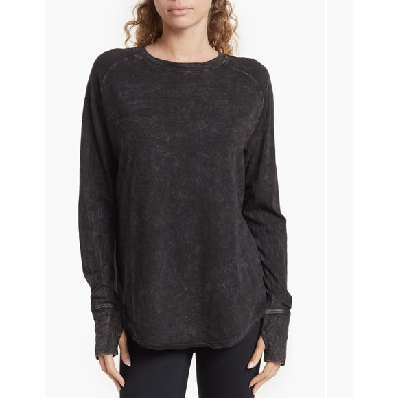 Z by Zella Black Vintage Wash Long Sleeve Tee Thumbholes Size Medium - Picture 1 of 5